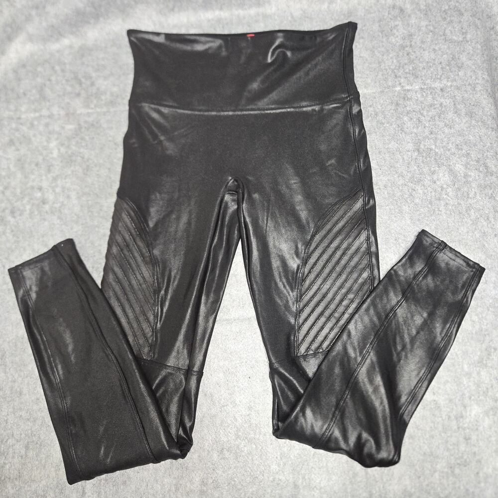 SPANX Leggings Shapeware Faux Leather Moto Black Size Medium